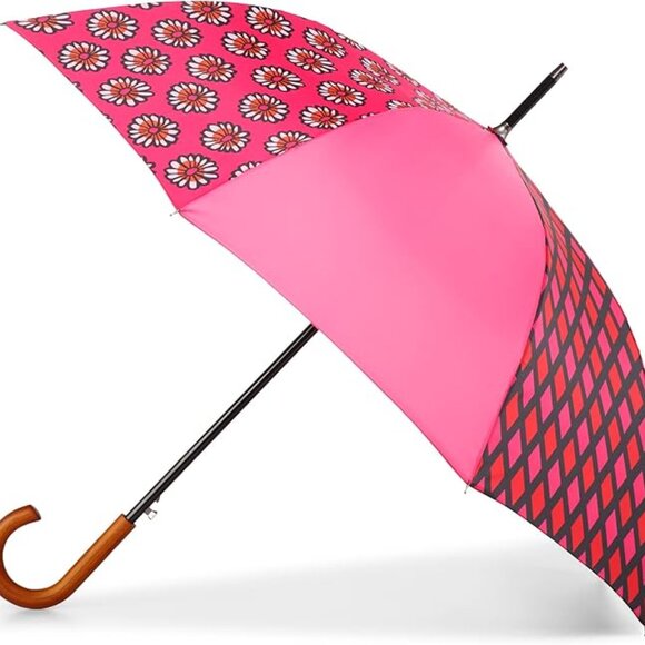 Totes Auto Open Umbrella Wooden Handle, Upcycled Patchwork - 9721 (U47) - Picture 3 of 3